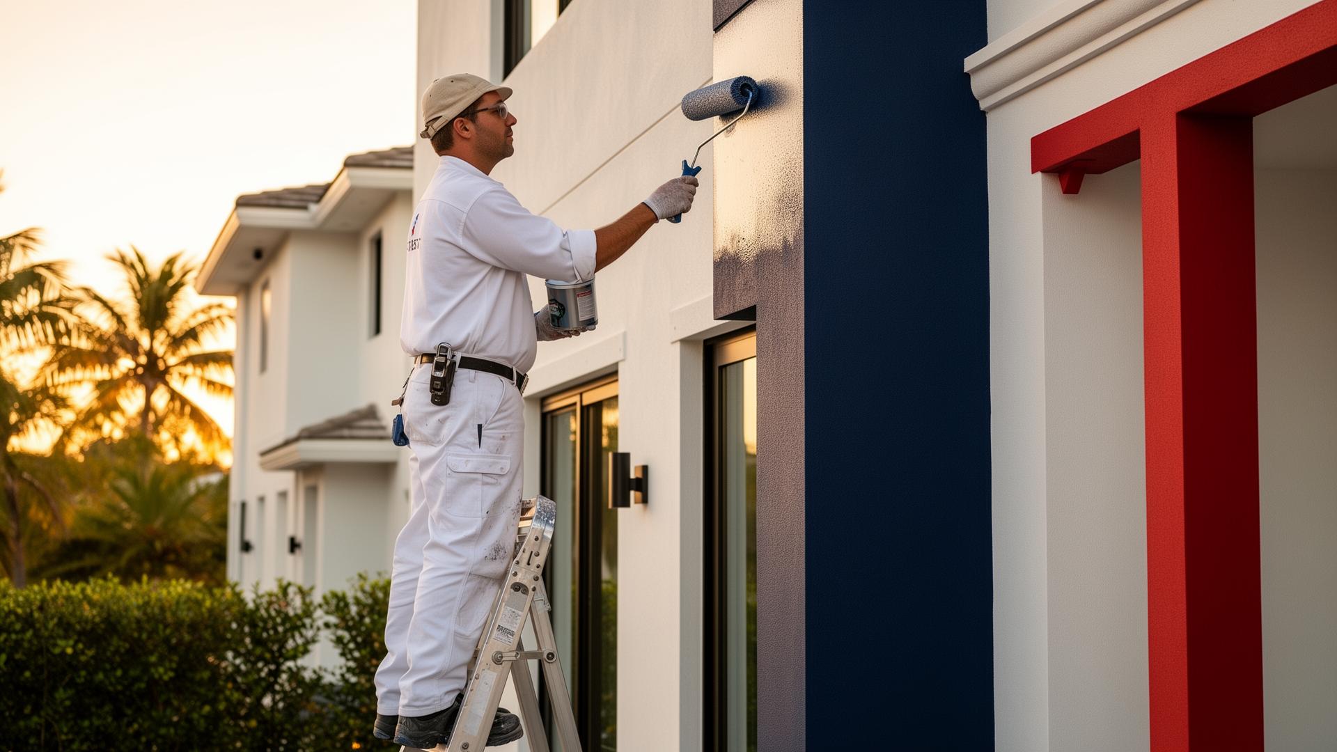 Professional painter at work on a South Florida home